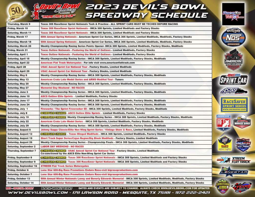 Schedule Devil's Bowl Speedway